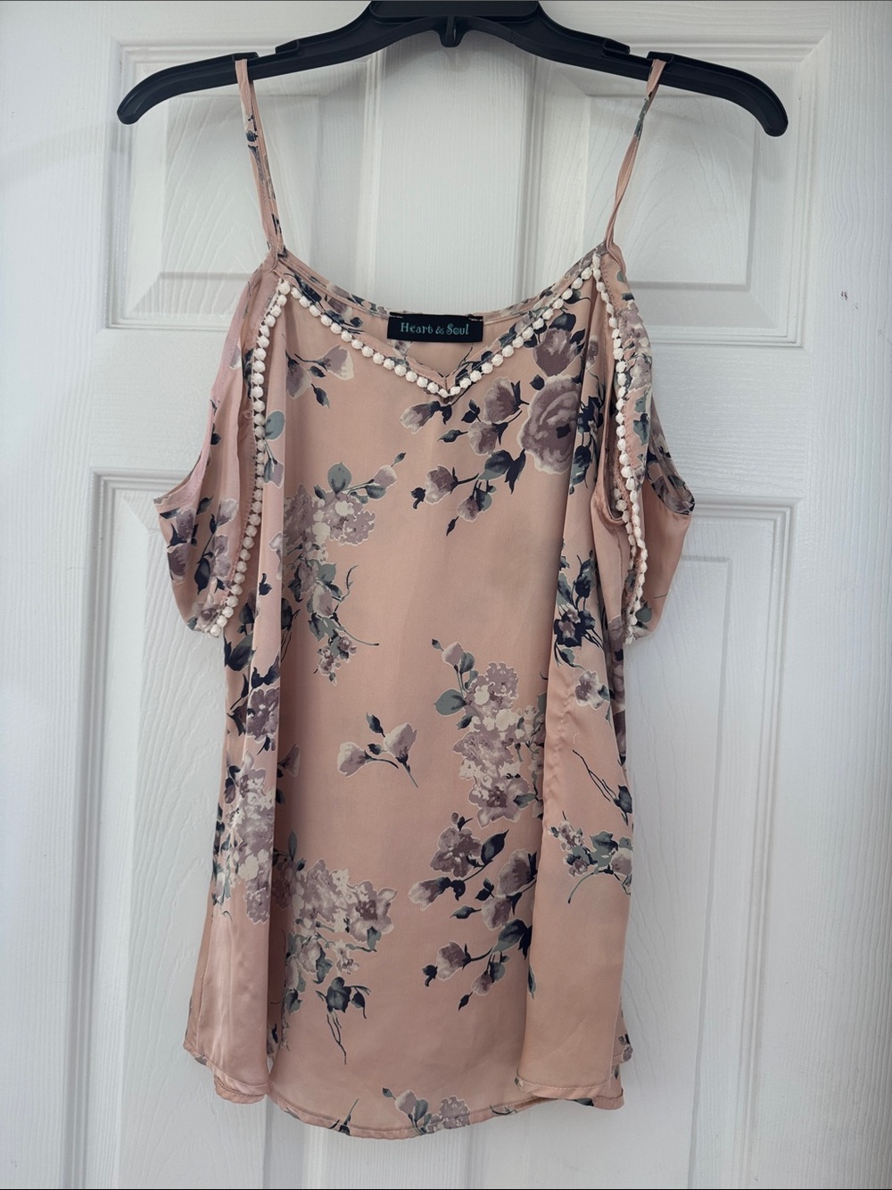 Heart Soul Blush Pink Floral Cold-Shoulder Cami with Beaded Trim